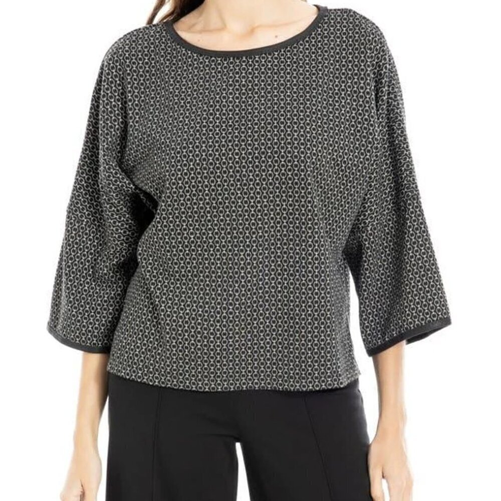 Max Studio London double knit shirt top blouse black boxy circle Dolman new XL